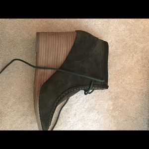 Olive green suede wedges